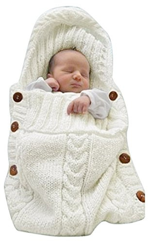Symphony Wire Newborn Baby Wrap Swaddle Blanket, Kids Wool Knit Swaddle Kids Sleeping Bag Stroller Wrap Sleep Sacks (White)