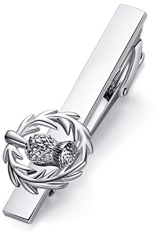 HONEY BEAR Herren Krawattennadel Krawattenklammer Hochzeit Schottische Schottische Distel Tie Clip aus Edelstahl,Silber gebürstet MEHRWEG