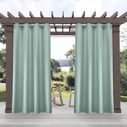 Exclusive Home Delano Heavyweight Textured Indoor/Outdoor Grommet Top Curtain Panel Pair, 54x120, Seafoam