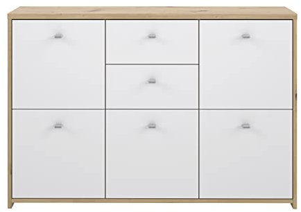 FORTE BEST CHEST Kommode mit 5 Türen und 2 Schubladen, Holzwerkstoff, Artisan Eiche / Weiß, 113.9 x 77.3 x 29.6 cm