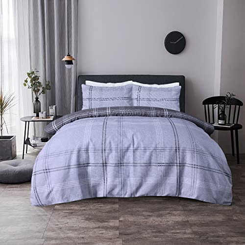 Sleepdown Juego de Funda de edredón Reversible con diseño de Cuadros, Color Gris gofre, Suave y fácil de cuidar, Doble (200 x 200 cm)
