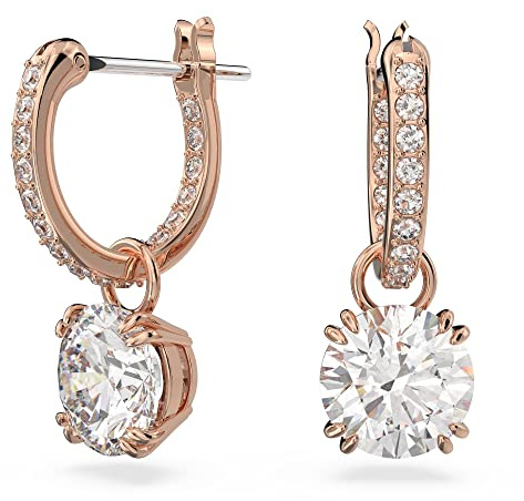 Swarovski Constella Hoop Earrings, White Round Cut and Pavé Crystals in a Rose Gold Tone Plated Setting, from the Constella Collection
