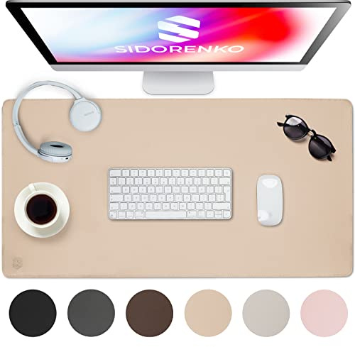 Sidorenko Skrivbordsunderlägg i PU-läder, 80 x 40 cm – beige – med sydda kanter – halkfritt – stort – XXL-musmatta – skrivbordsmatta