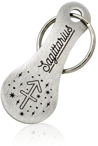 Einkaufswagenlöser Sternzeichen Schlüsselanhänger Einkaufschip mit Lasergravur Abziehbarer Einkaufswagenchip Metall (Sagittarius - Schütze)