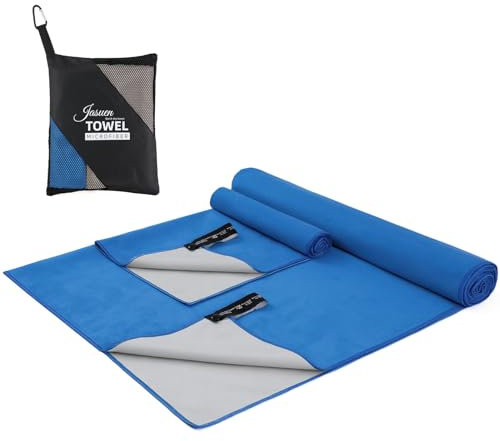 JASUEN Mikrofaser Handtuch Set-180x80cm+80x40cm Microfaser Handtücher for Sporthandtuch Reisehandtuch Outdoor Handtuch Strandtuch 2 Stück (Doppelseitige(Navy Blue+Grey), 180x80cm+80x40cm)