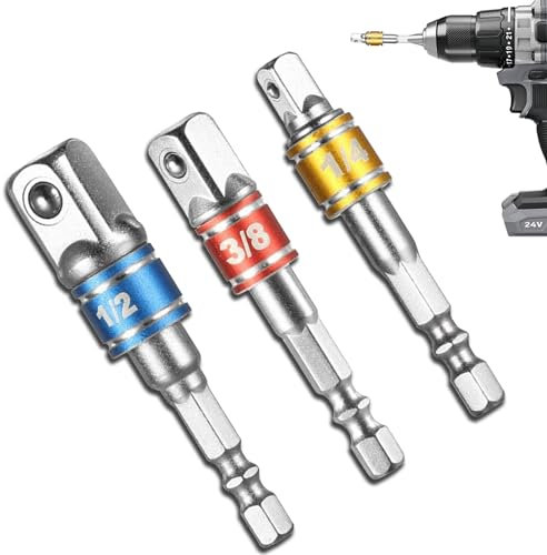 WYRGQIQN Adaptador Hexagonal A 1/4, 1/2, 3/8 3 Piezas Adaptador De Vaso Hexagonal Adaptador De Vaso Llave De Vaso Juego De Tuercas ConexióN Alargador De Cabezal Para Destornilladores InaláMbricos