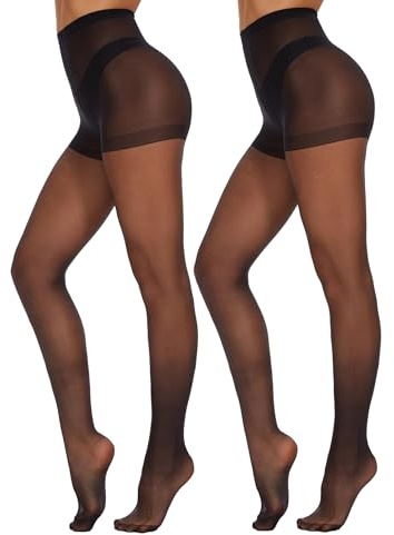 CozyWow 20 Denier Sheer Tights for Women,High Waist Control Top Silk Stockings,Comfortable Women's Pantyhose with Reinforced Toes