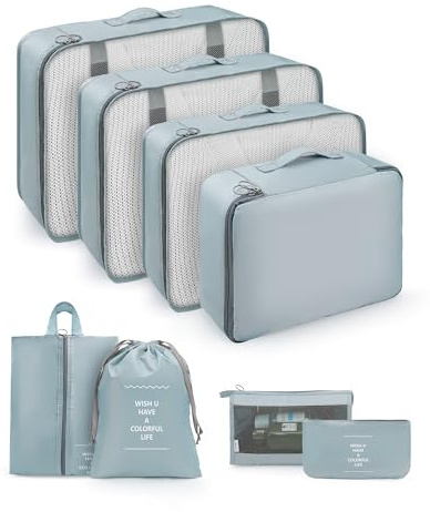 Carttiya Packing Cubes for Suitcases, 8-Piece Travel Organizer, Ultralight, Breathable and Washable Packing Cube Suitable for Travel, Vacation and Camping (Gray)