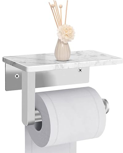 Porte-papier toilette mural en nickel brossé avec étagère en marbre, support de rouleau de papier toilette en acier inoxydable 304 pour salle de bain, toilettes, support de papier toilette moderne à