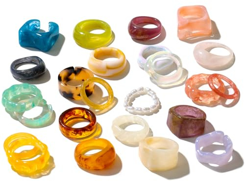 Viva Joya Resin Acrylic Plastic Knuckle Rings for Women, Chunky Trendy Colorful Stackable Jewelry, Statement Dome Thick Rings, Bulk Set (PurpleBlue)