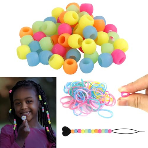 WATUNID 50Stück Silikon Haarperlen für Kinder, Bunte Weiche Perlen für Haare mit Perlennadel und Kleinkind-Haarbänder, Kinder-Haar-Accessoires für Mädchen Frauen Zöpfe Dekoration DIY Schlüsselanhänger