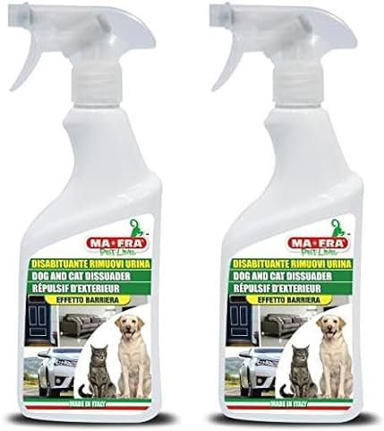 Ma-Fra, Disabituante Rimuovi Urina, Effetto Barriera, Neutralizza Gli Odori, per Cani e Gatti, Specifico per Cuccioli, per Tutti Gli Ambienti Interni ed Esterni, 500 ml (Confezione da 2)