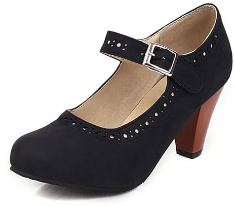 Scarpe da donna per Oktoberfest Dirndl, eleganti Mary Jane, casual, vintage, tinta unita, con fiocco, Lolita, comode, con tacchi alti e rockabilly, in lacca, per ballare il matrimonio, 41 Nero, 40 EU