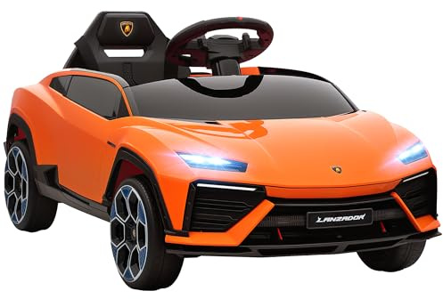 AIYAPLAY Macchina Elettrica per Bambini 3-8 Anni Lamborghini con Porte a Forbice, 12V Auto Elettrica per Bambini con 2 Motori, Sospensioni, Telecomando, MP3, Musica, Rotelle e Maniglia, Arancione