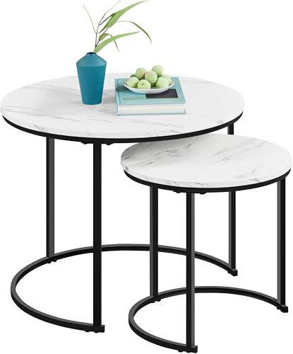 Yaheetech Set 2 Tavolini da Salotto Sovrapponibili Rotondi Design Moderno Tavolini da caffè Estraibili Mobile per Soggiorno Salotto, Bianco