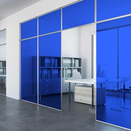 Stained Glass Window Film Blue 50 x 100cm, Self-Adhesive | Vinyl decorative layer with transparent stained-glass effect, ideal for doors, dividers and interiors.