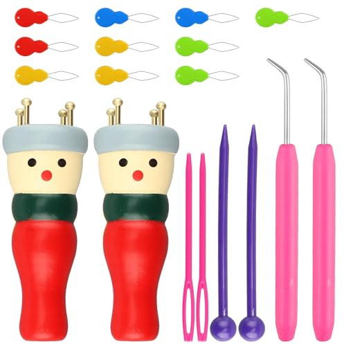 Zynqo 18PCS French Knitting Dolly Set, Wooden Knitting Starter Kit with 10 Needle Threaders Doll Frenchs Knittings for Adults, Beginners Knitting Kit DIY Projects and Handmade Creative Activities