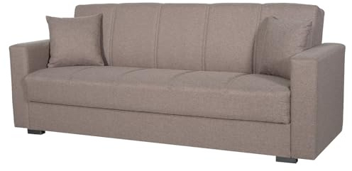Bricozone Divano Letto 3 Posti Con Contenitore Click Clack Trasformabile In Letto Matrimoniale Con Imbottitura A Molle 214x80x87 Cm Moderno Salvaspazio Con 2 Cuscini Inclusi (Grigio Chiaro)