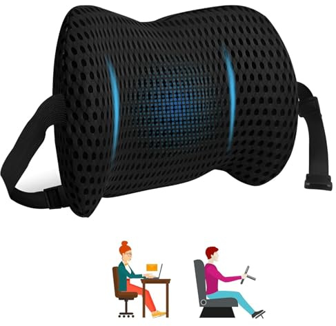 Rurbeder Cojín Lumbar ergonómico de Espuma viscoelástica, Ergonómico, Soporte para Coche, sillas Oficina, Transpirable, Lavable y Ajustable, Silla Cama, Sofa (Negro)