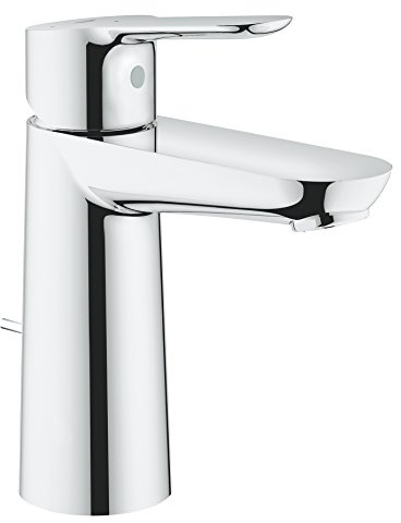 GROHE BauEdge, energiesparende Waschtischarmatur, Kaltwasser in Mittelstellung (Wasserhahn für Waschbecken im Bad, 17cm hoch, mit Zugstangen Ablaufgarnitur, mit 3in1 Werkzeug), chrom, 23759000