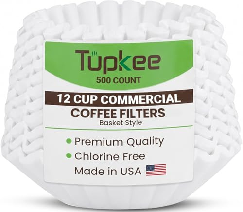 Tupkee 12-Cup Large Coffee Filters - 9.75” x 4.25” - 500 Count - Tall Walled to Prevent Ground Overflow - Compatible with Bunn 12 Cup Commercial Coffee Maker & Large Home Machines - Made in the USA