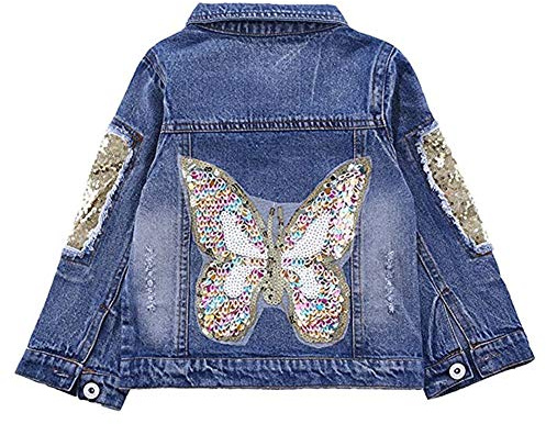 SXSHUN Chaqueta Vaquera Niñas Mezclilla Jacke De Manga Larga Moda Chaqueta Denim Primavera Otoño con Perla，Vaquero Azul 2，6 años