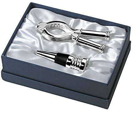 Set 2 Pezzi Pinza Apri Champagne Spumante + Tappo Professionale Rivestita in Argento 925% Puro Made in Italy con Scatola Regalo Set 17LB