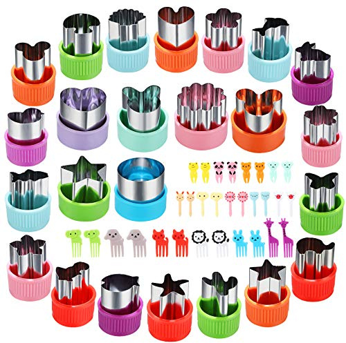 Vegetable Cutter Shapes Set, 24pcs, Mini Cookie Cutters Set Fruit Cookie Pastry Stamps Mold with 20pcs Food Picks and Forks -for Kids Baking and Food Supplement Tool Accessories