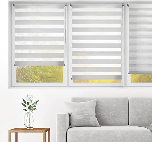 Blindecor – Indus dubbelrullgardin fästs utan borrning – duo rullgardin fästs silvergrå – 120 x 220 cm (bredd x längd) tygstorlek 117 x 215 cm