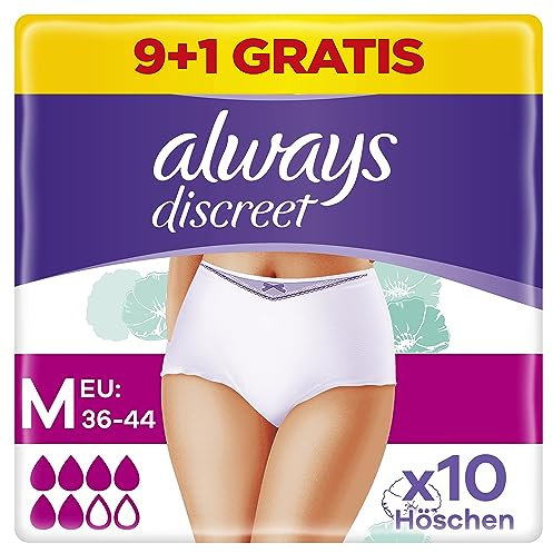 Always Discreet Inkontinenz-Höschen Plus für Frauen, M, 10 Höschen, Verhindert Auslaufen und Gerüche, Angenehm und Kaum Spürbar