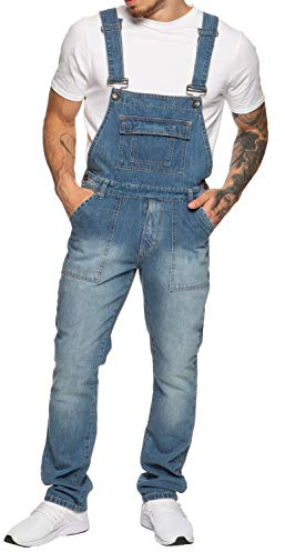 989Zé ENZO Salopette en jean pour homme - Bleu - Mode de travail décontractée - Salopette en jean - Tailles de 76,2 à 127 cm, bleu, 42W / 32L