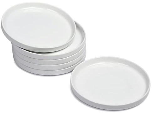 WishDeco Ceramic Appetizer Plates Set of 6, Small Dessert Plates 7 inch, White Round Salad Plate, Porcelain Dinner Dishes for Cake, Waffle, Pasta, Microwave & Dishwasher Safe
