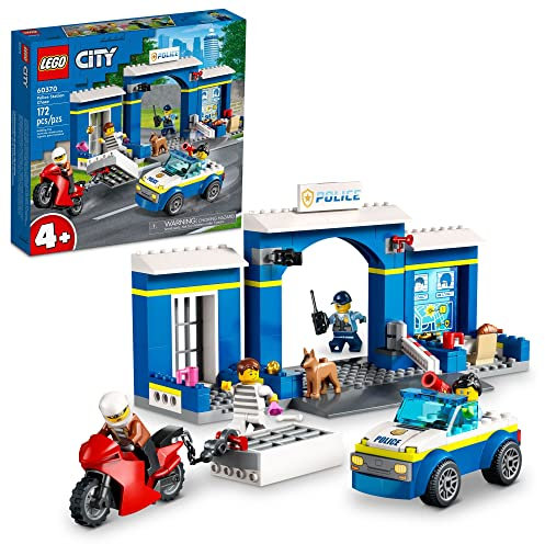 LEGO City Police Station Chase 60370, juego con juguete de coche y motocicleta, cárcel de ruptura, 4 minifiguras y figura de perro, juguetes para niños de 4 años más