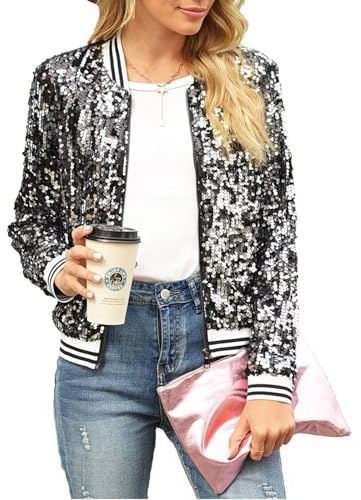 Women's Sequin Jackets Shiny Sparkle Glitter Tops Casual Long Sleeve Coat