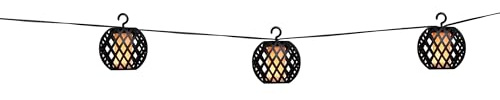 GRUNDIG Cadena de luces solares para jardín, 8 farolillos LED, 12 lúmenes, LED con efecto llama, incluye panel solar, duración de la batería de 8 a 6 horas, color negro