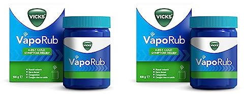 Vicks VapoRub 100 gr, Relief of Cough Cold & Flu Like Symptoms, Relieves 4 Cold Symptoms: Nasal Catarrh, Nasal Congestion, Cough & Sore Throat (Pack of 2)