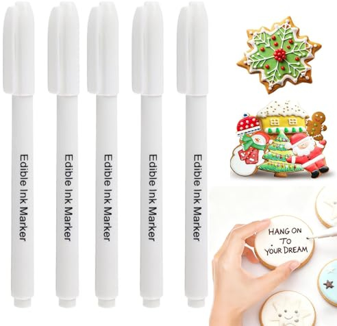 Food Coloring Pens, 5Pcs White Edible Food Coloring Markers with Upgraded Smooth Tip, Food Grade Gourmet Writers for DIY Cake Decorating, Cookies, Frosting, Fondant, Easter Eggs