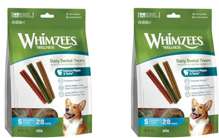 WHIMZEES by Wellness Stix, natürliche, getreidefreie Zahnpflegesnacks, Kaustangen für kleine Hunde, 28 Stück, Größe S (Packung mit 2)