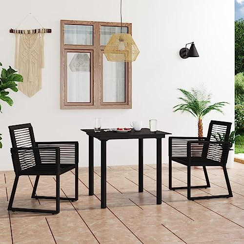 MNISDFL Sala da giardino Patio Furniture 3-TLG. Gruppo da giardino in PVC Rattan Nero