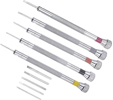 CoCud Mini slitsad skruvmejselsats, 0,8-1,6 mm 90 mm längd, kolstål små platt huvud skruvmejslar med 5 extra utbytbara blad - (användningsområden: för glasögon, klocka eller bärbar dator), 10 delar