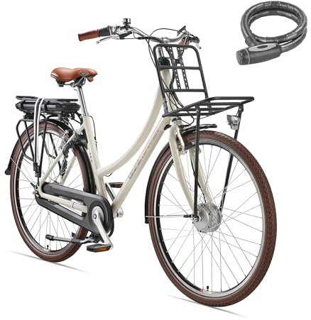TELEFUNKEN E-Bike Elektrofahrrad 28 Zoll mit 7-Gang Nabenschaltung, Retro Pedelec Citybike mit Gepäckträger und Fahrradschloss, Frontmotor 250 W und 13 Ah, 36V Li-Ion Akku, RT540 Multitalent