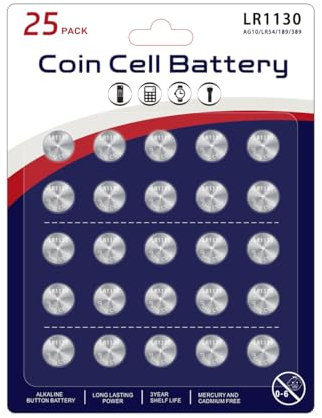 JUNINXIU LR1130 Batterie AG10 L1131f Batterie l1131f Batterie l1131c SG10 389 189 LR54 V10GA Batterie – [Hohe Kapazität] Premium Alkaline 1,5 V Knopfzellenbatterien, 25 Stück