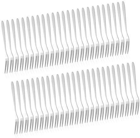 Lot de 50 fourchettes à fruits en acier inoxydable - Fourchettes à dessert à deux dents - Mini fourchettes à gâteau, cocktail, salade - Pour fête d'anniversaire, maison