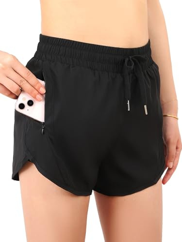 BALAYSIER Badshorts för kvinnor med fickor, badbyxor, hög midja, snabbtorkande simbyxor, 2 i 1 shorts med foder