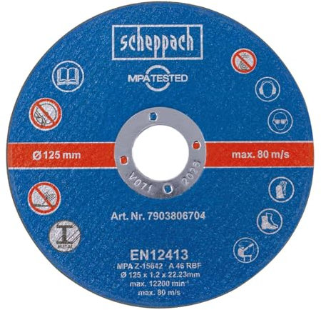 Scheppach Trennscheiben-Set 12-teilig | Ø 125 mm | max. 80 m/s | für Scheppach Akku-Winkelschleifer