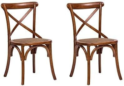Biscottini Juego de 2 sillas de comedor de madera maciza 86 x 42 x 46 cm – Silla de cocina y salón de ratán – Sillas de madera para exterior e interior – Silla de madera para cocina y sala