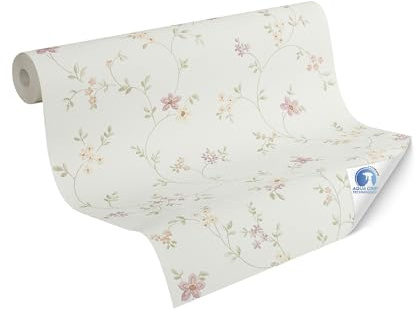 Livingwalls Wallpaper DESIGNDROP - pre Paste The Wall Floral Non-Woven Wallpaper in Cream, Green, Pink - 10,05m x 0,53m - Wallpaper Flowers for Living Room - 784551