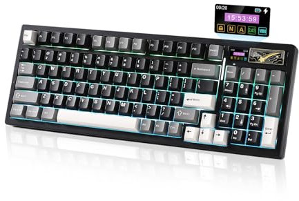YUNZII IF99 Tastiera meccanica da gioco senza fili con display intelligente LCD, QMK/VIA programmabile BT/2.4G/USB-C Guarnizione montata Hot Swap RGB 96% layout per Mac/Win (nero, cocoa cream v2)