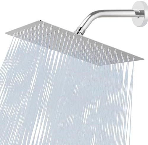 Pommeau de Douche à Effet Pluie Extra Large, Douche Rectangulaire à Effet Pluie à Haut Débit en Acier Inoxydable, Corps de Douche Cascade, Montage au Plafond ou au Mur (30 cm x 20 cm, chromée)