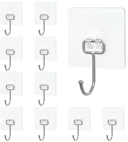 Minfuerang Ganci Adesivi, Appendiabiti da Parete,Gancetti Adesivi Senza Chiodi,Impermeabili,Ganci da Parete per Bagno,Cucina,Soffitto,Camera da Letto (10 Pezzi Trasparenti)